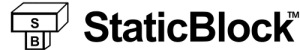 Логотип компанії StaticBlock на чорному тлі.