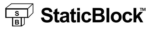 Логотип компанії StaticBlock на чорному тлі.