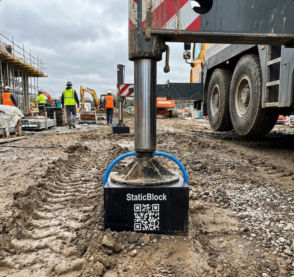 Le bloc statique est situé dans une zone de construction, entouré d'ouvriers et d'engins.