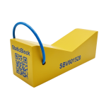 Жовтий опорний блок із синім ручкою та QR-кодом, розмір 600x150x200 мм.